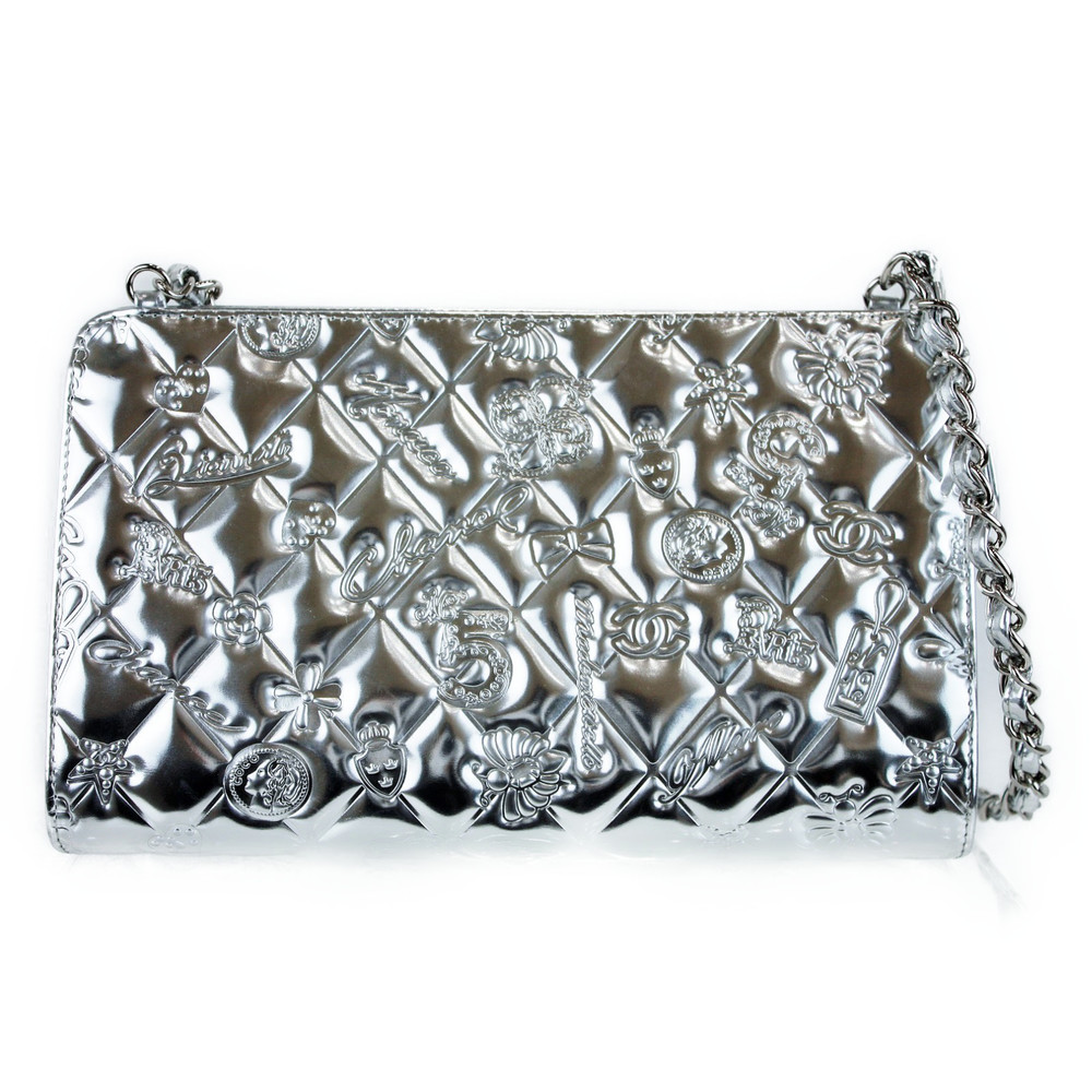 Chanel Symbol Charm Chain Shoulder Bag Leather Silver